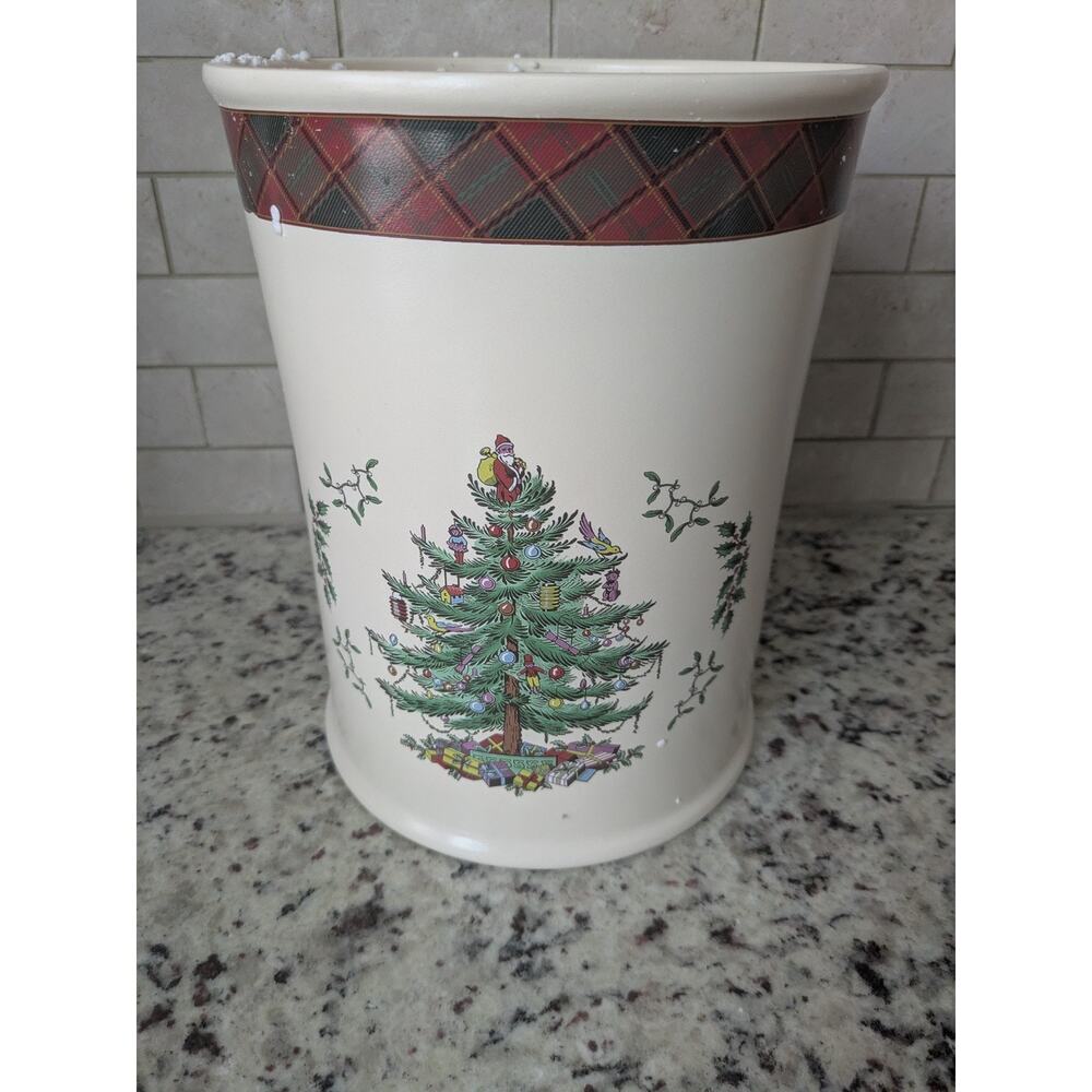 Spode Christmas Tree Tartan Small  Waste Basket Trash Can NEW - Picture 3 of 6